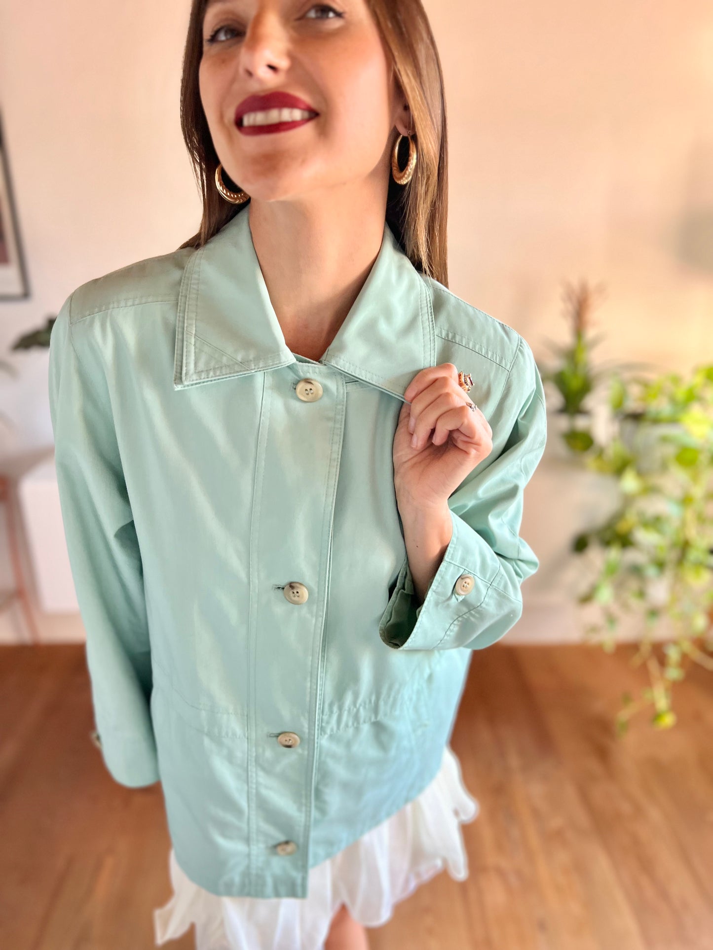 1990's vintage light turquoise trench coat