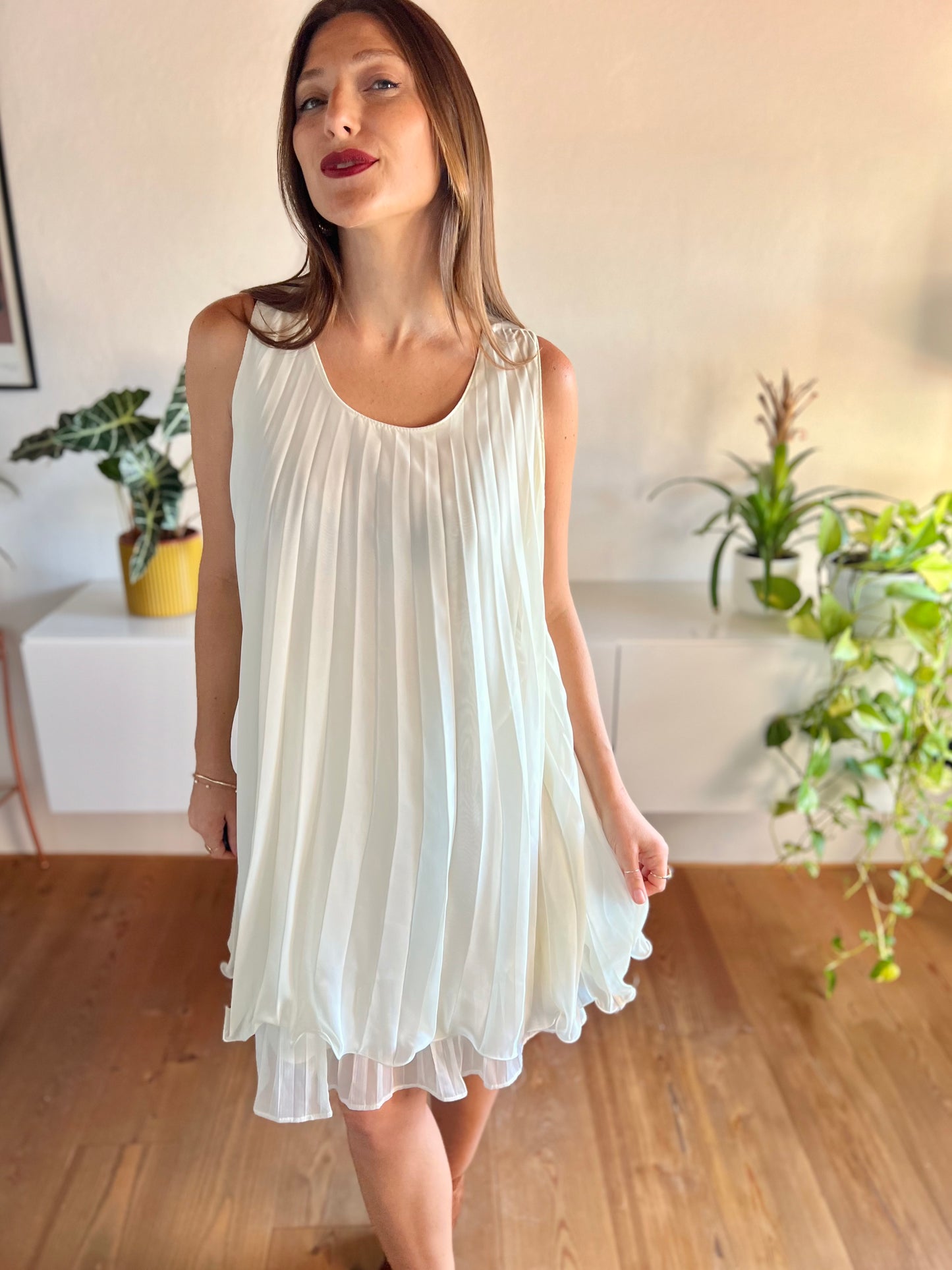 1990's vintage cream pleated mini dress