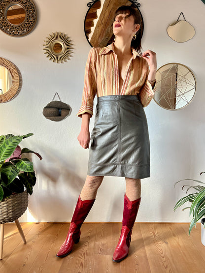 1970's vinage slate grey leather skirt