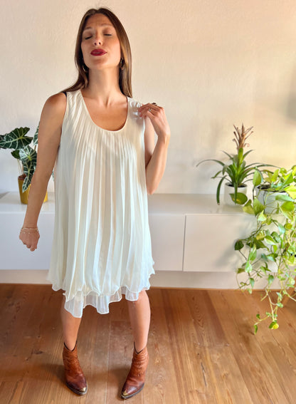 1990's vintage cream pleated mini dress