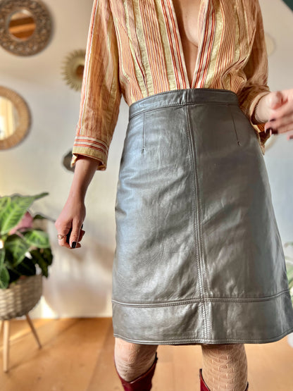 1970's vinage slate grey leather skirt