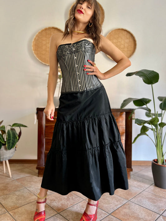 Y2k  vintage low waist black tiered ruffle maxi skirt