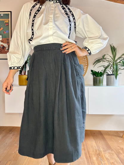 1990's vintage black linen midi skirt