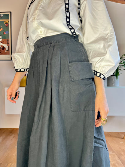 1990's vintage black linen midi skirt