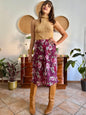 1990's vintage burgundy floral print midi skirt