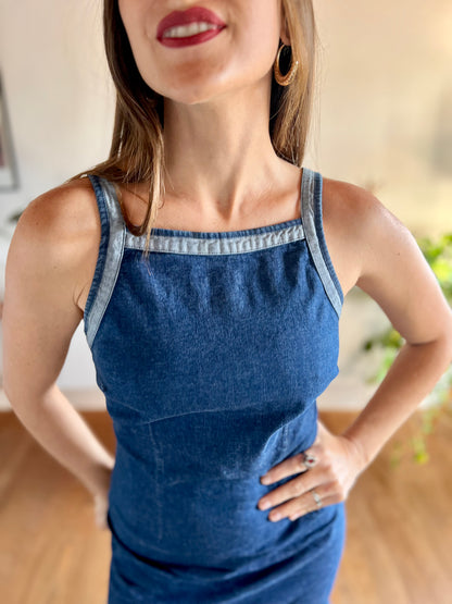 1990's vintage dark blue denim mini dress