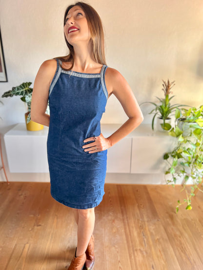 1990's vintage dark blue denim mini dress