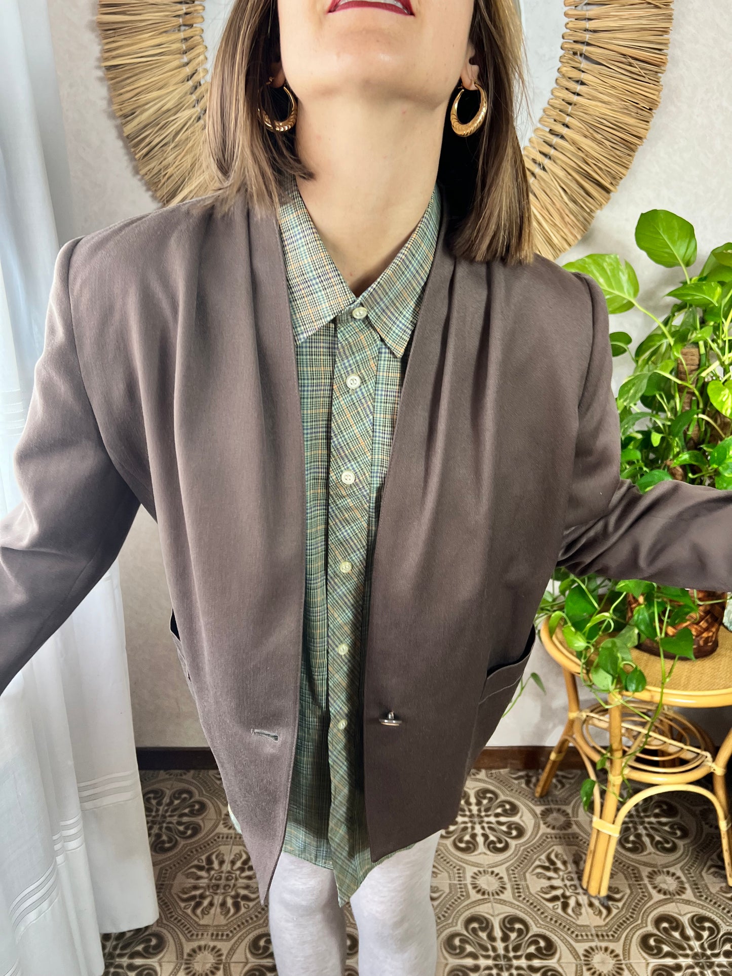 1970's vintage oversize brown wool blazer with pleated details