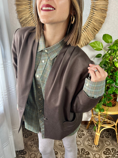 1970's vintage oversize brown wool blazer with pleated details