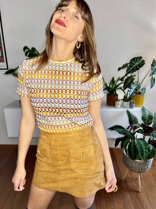 1990's vintage multicolor crochet top