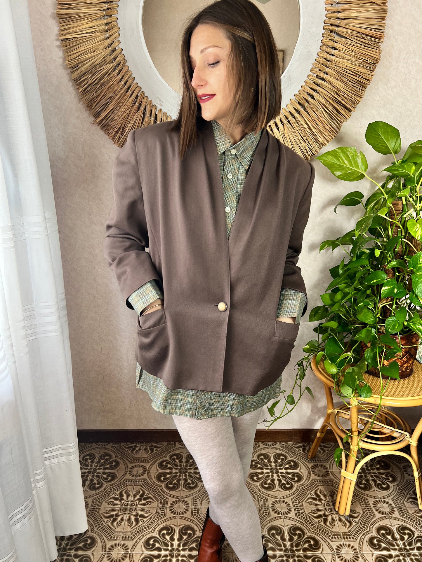 1970's vintage oversize brown wool blazer with pleated details