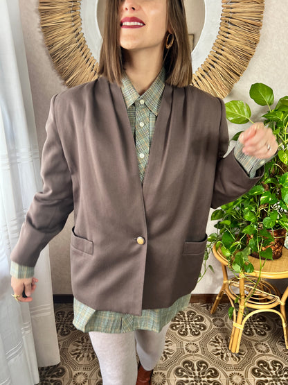 1970's vintage oversize brown wool blazer with pleated details