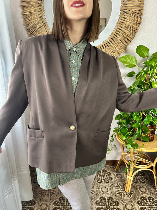 1970's vintage oversize brown wool blazer with pleated details