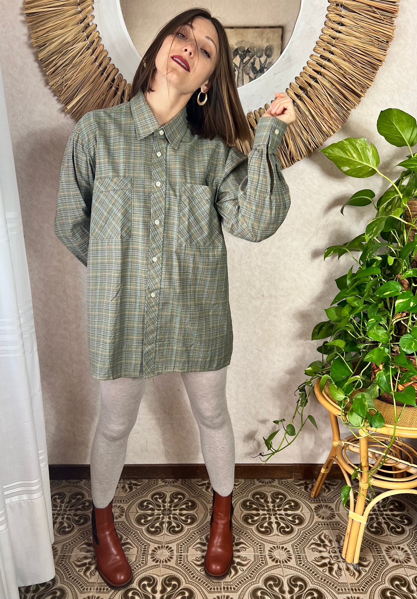 1970's vintage multi color unisex plaid shirt