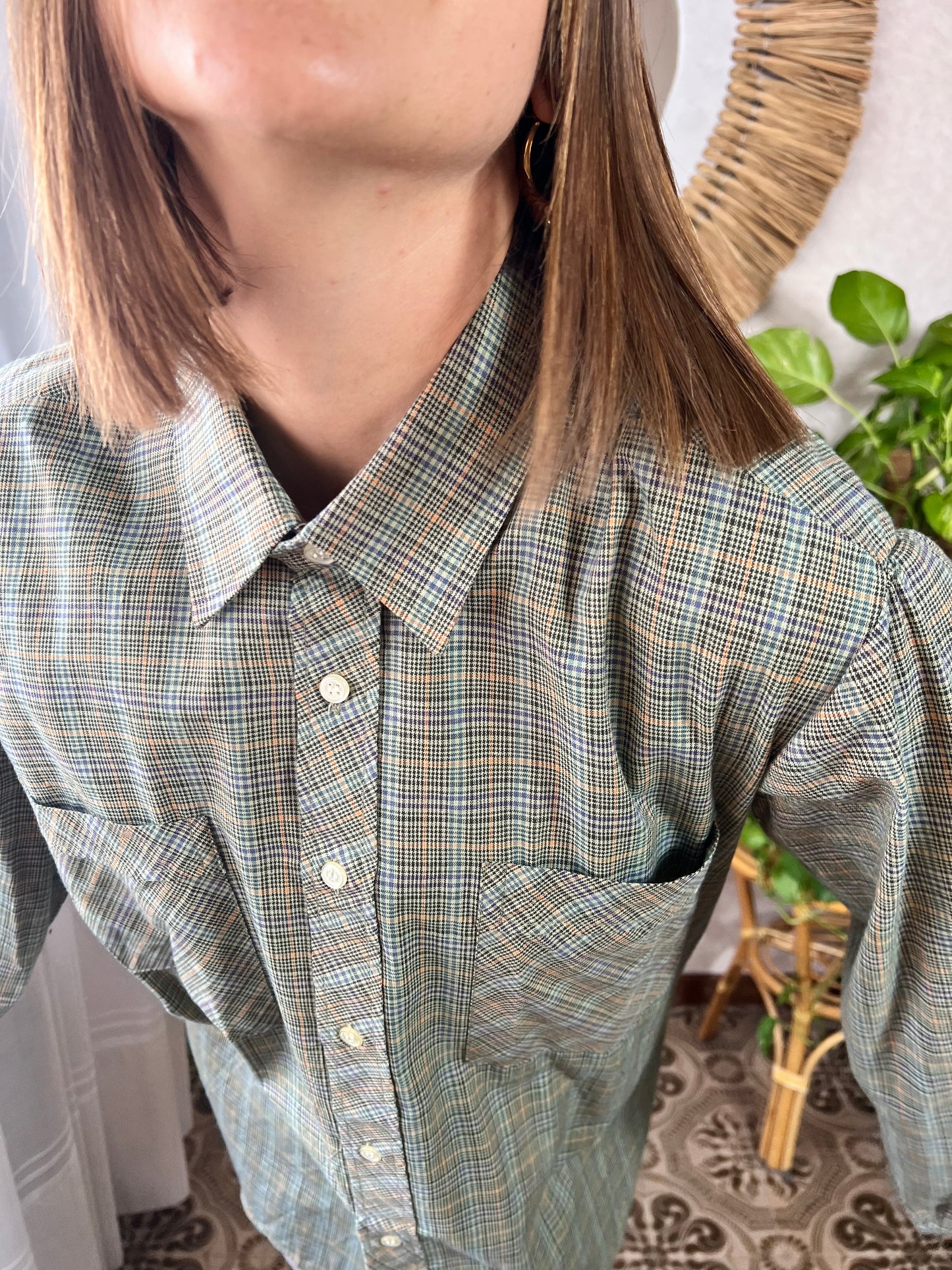 1970's vintage multi color unisex plaid shirt