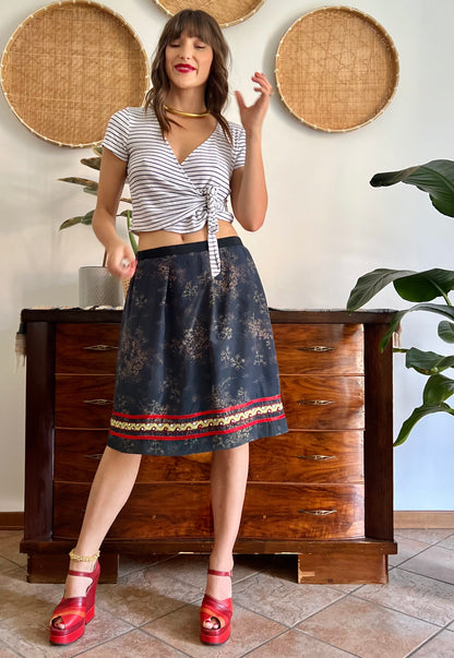 1970's vintage Navy, red and yellow floral midi dress