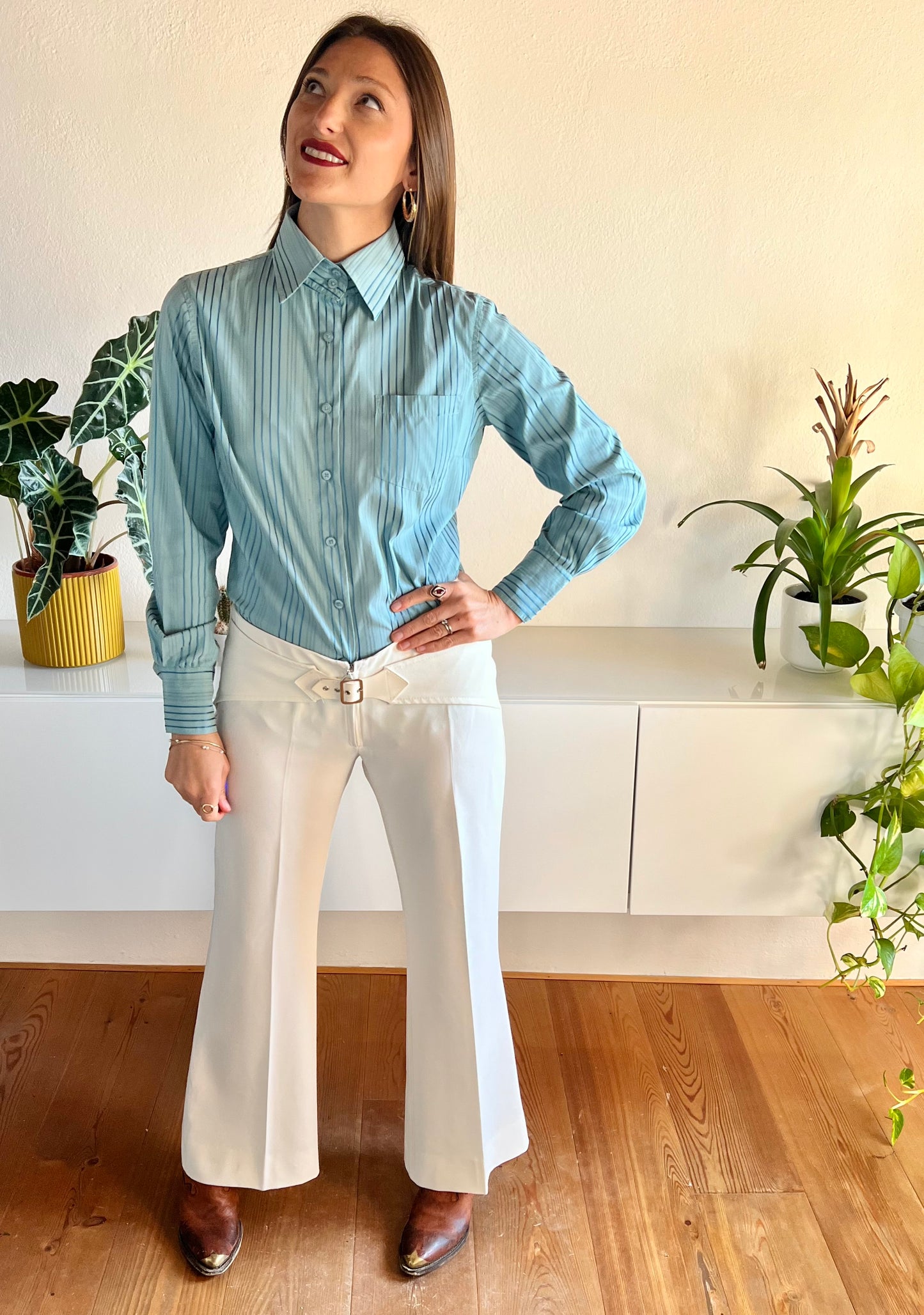 1970's vintage cream bell bottoms with built in belt