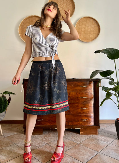 1970's vintage Navy, red and yellow floral midi dress