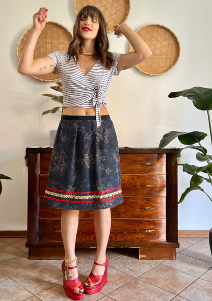 1970's vintage Navy, red and yellow floral midi dress
