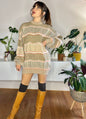 1970's vintage tan, orange and mint knit pullover