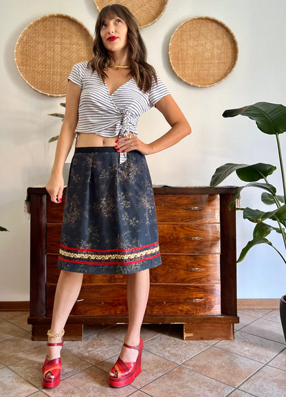 1970's vintage Navy, red and yellow floral midi dress
