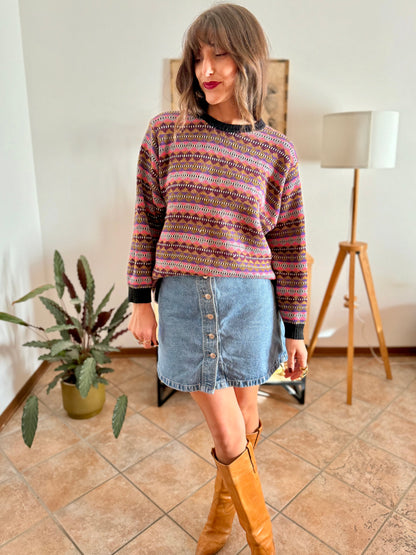 1980's vintage pink, purple and brown stripe knit wool pullover