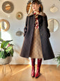 1970's vintage chocolate brown tailored wool coat with faux fur collar