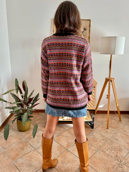 1980's vintage pink, purple and brown stripe knit wool pullover