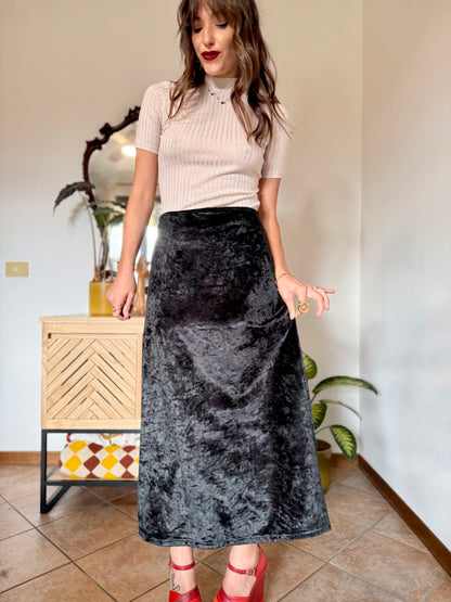1990's vintage black crushed velvet maxi skirt
