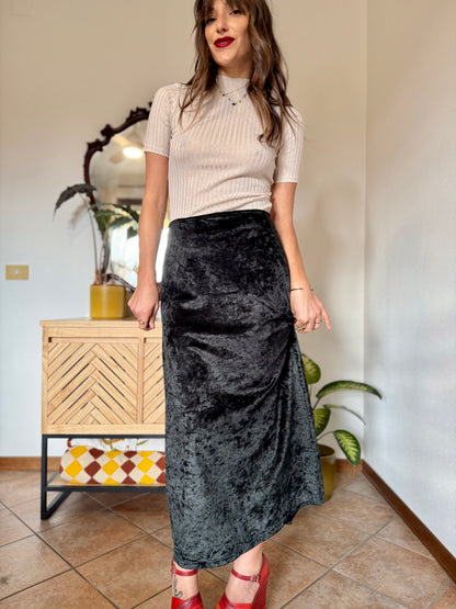 1990's vintage black crushed velvet maxi skirt