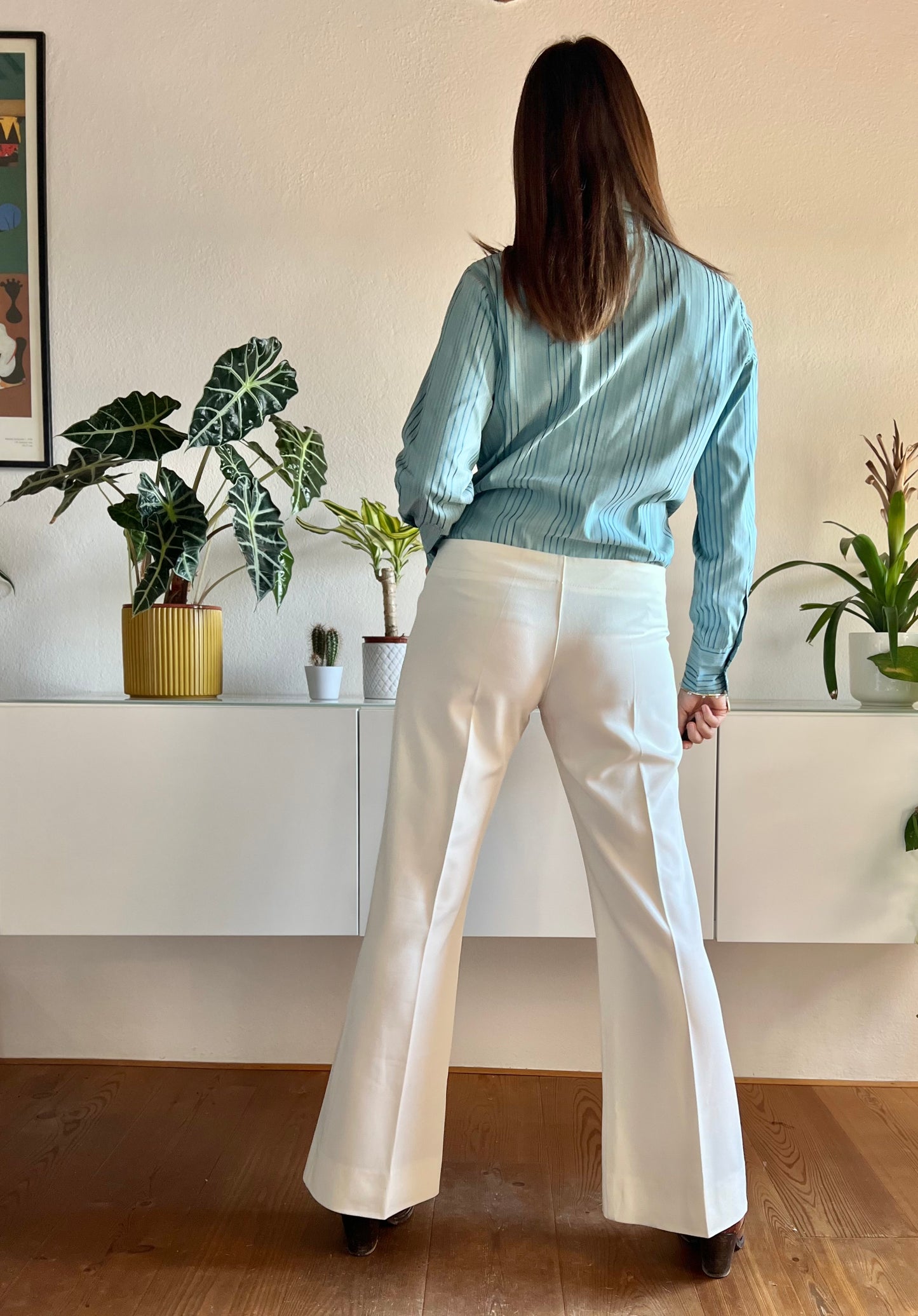 1970's vintage cream bell bottoms with built in belt