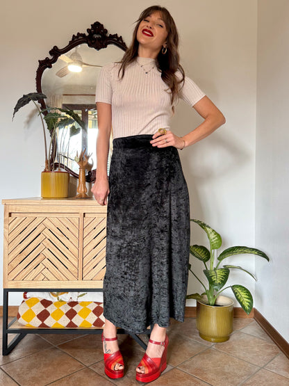 1990's vintage black crushed velvet maxi skirt