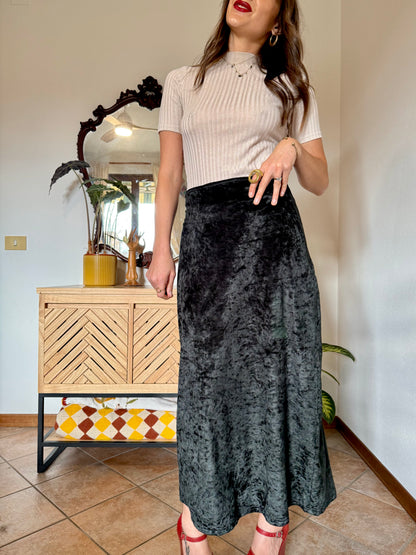 1990's vintage black crushed velvet maxi skirt