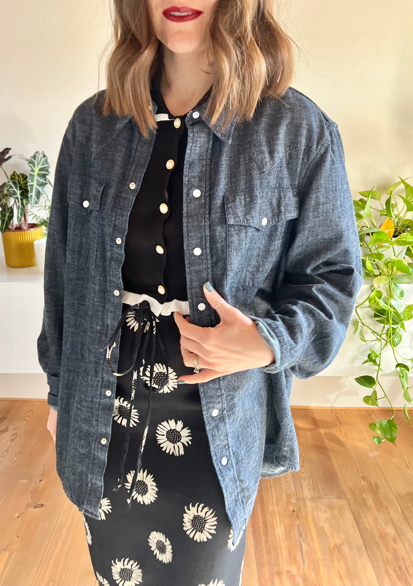 1990's vintage dickies western style denim shirt