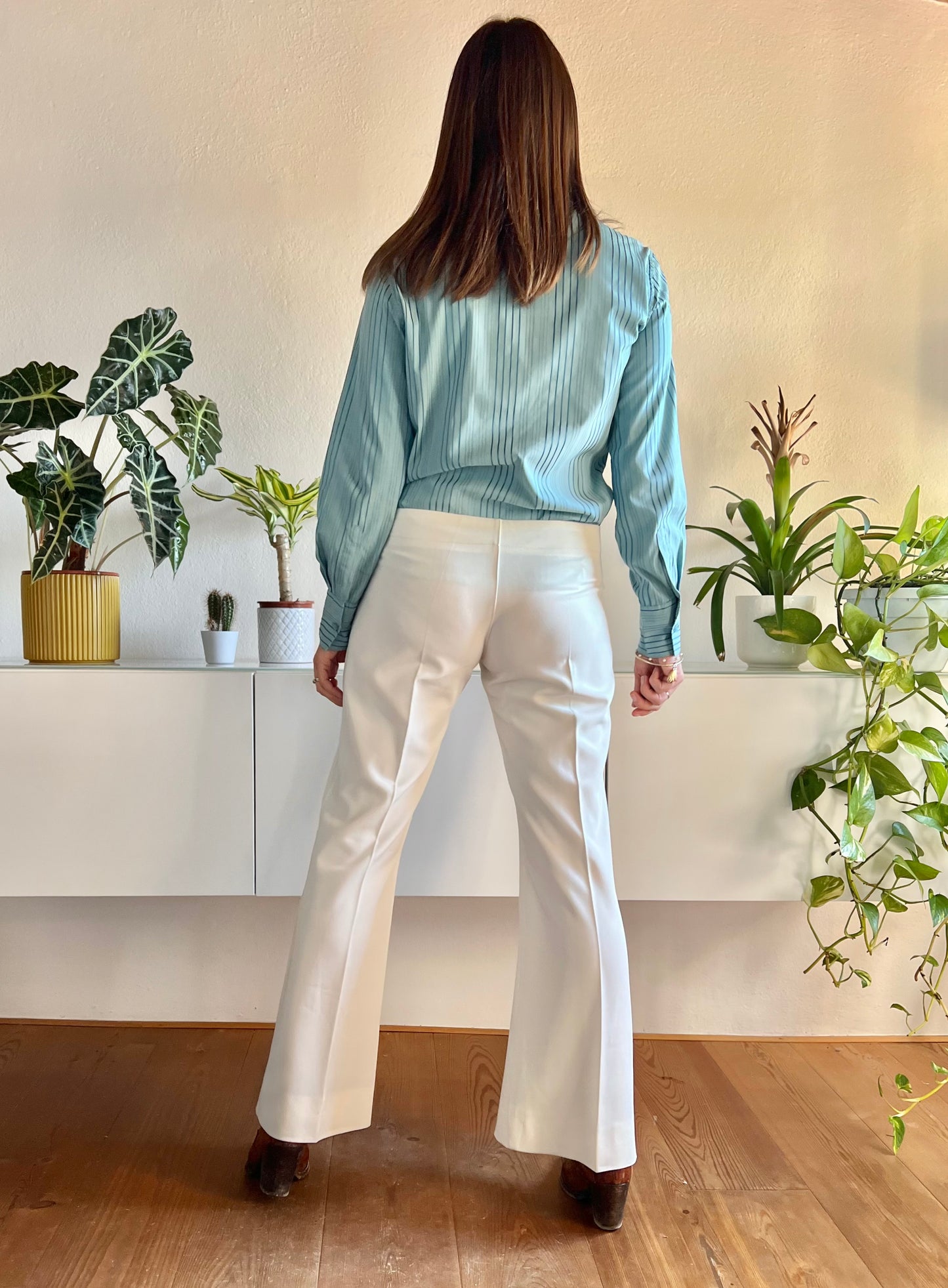 1970's vintage cream bell bottoms with built in belt