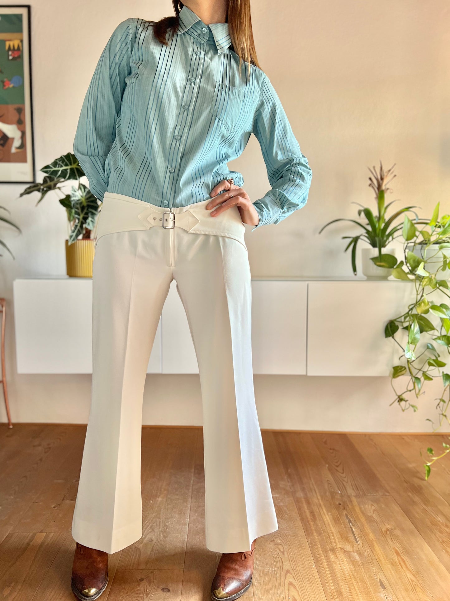 1970's vintage cream bell bottoms with built in belt