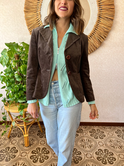 1990's vintage dark khaki green crushed velvet blazer