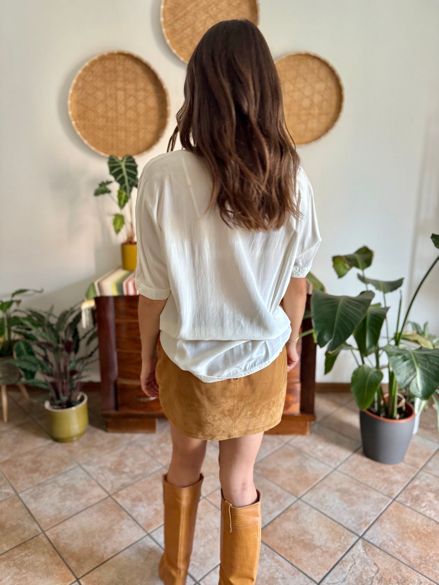 1970's vintage cream silk blouse with crochet floral crocheted lace