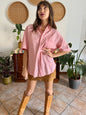1970's vintage pink and white oversize checkered shirt
