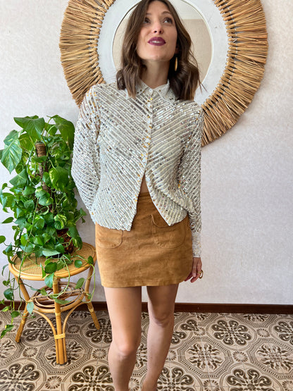 1990's vintage silver and gold sequin blouse with glass bead details