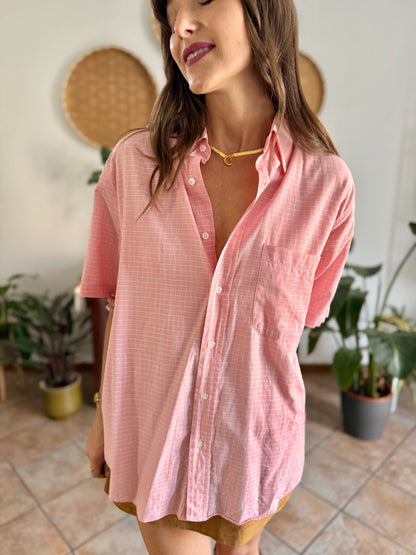 1970's vintage pink and white oversize checkered shirt
