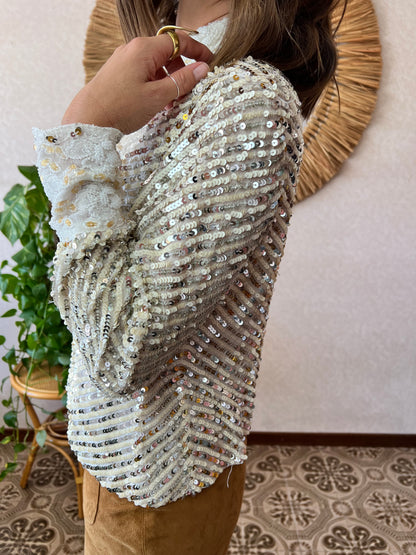 1990's vintage silver and gold sequin blouse with glass bead details