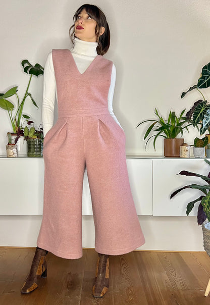 Light pink wool flare leg jumpsuit