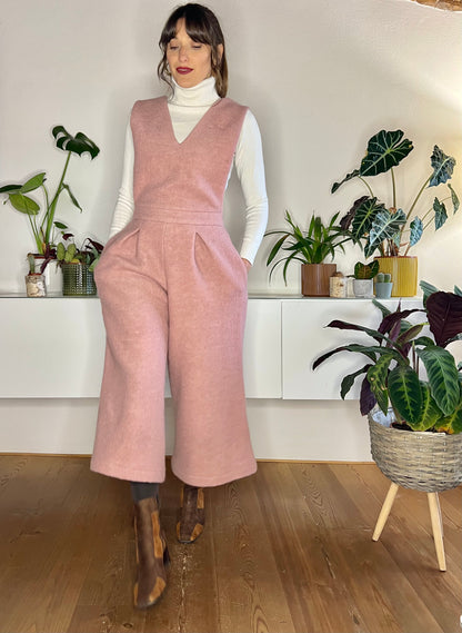 Light pink wool flare leg jumpsuit