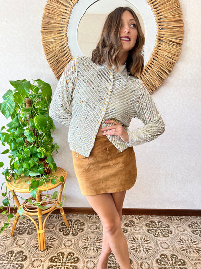 1990's vintage silver and gold sequin blouse with glass bead details