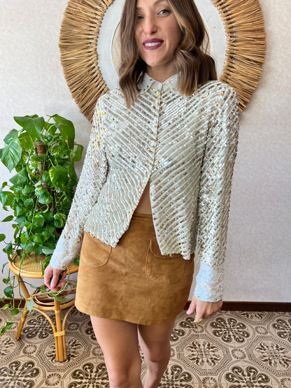 1990's vintage silver and gold sequin blouse with glass bead details