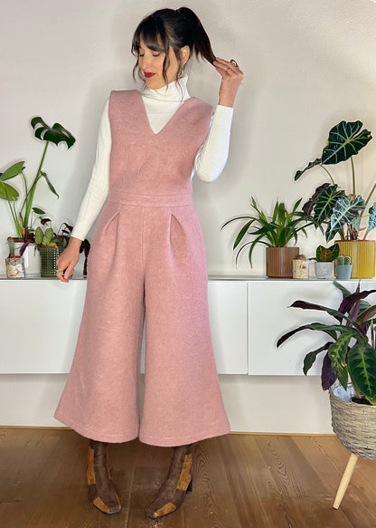 Light pink wool flare leg jumpsuit