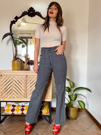 1970's vintage black and white vertical stripe wide leg trousers