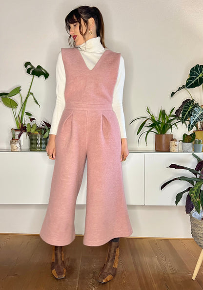 Light pink wool flare leg jumpsuit