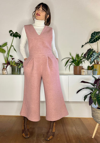 Light pink wool flare leg jumpsuit